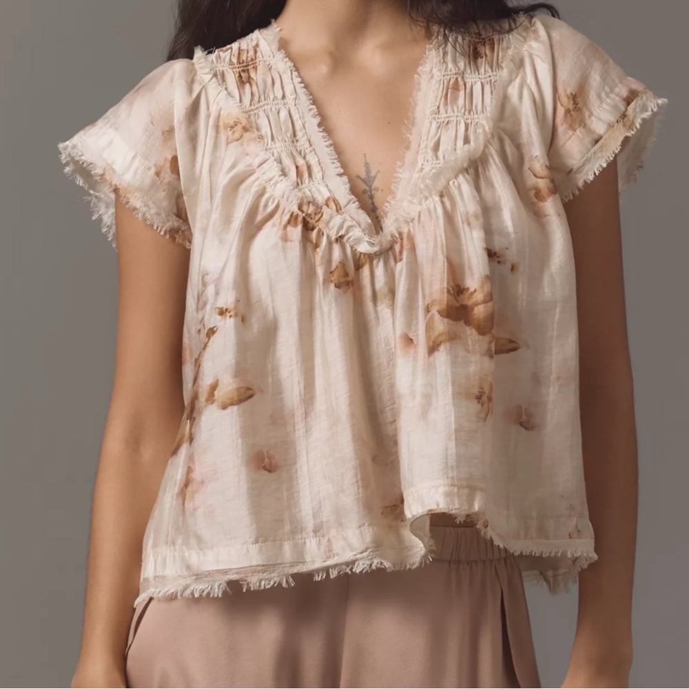 Anthropologie Cream and Brown Blouse